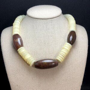Brown Agate & Shell Necklace Sterling Silver 925 Clasp Size 16.75'' Length
